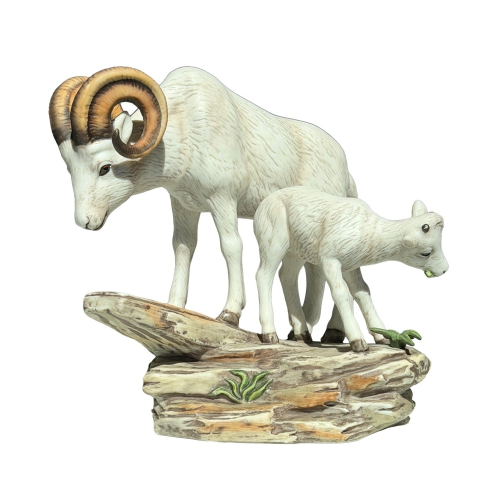 Big Horn Sheep and Baby Vintage 1984 Homco Masterpiece Porcelain 7"